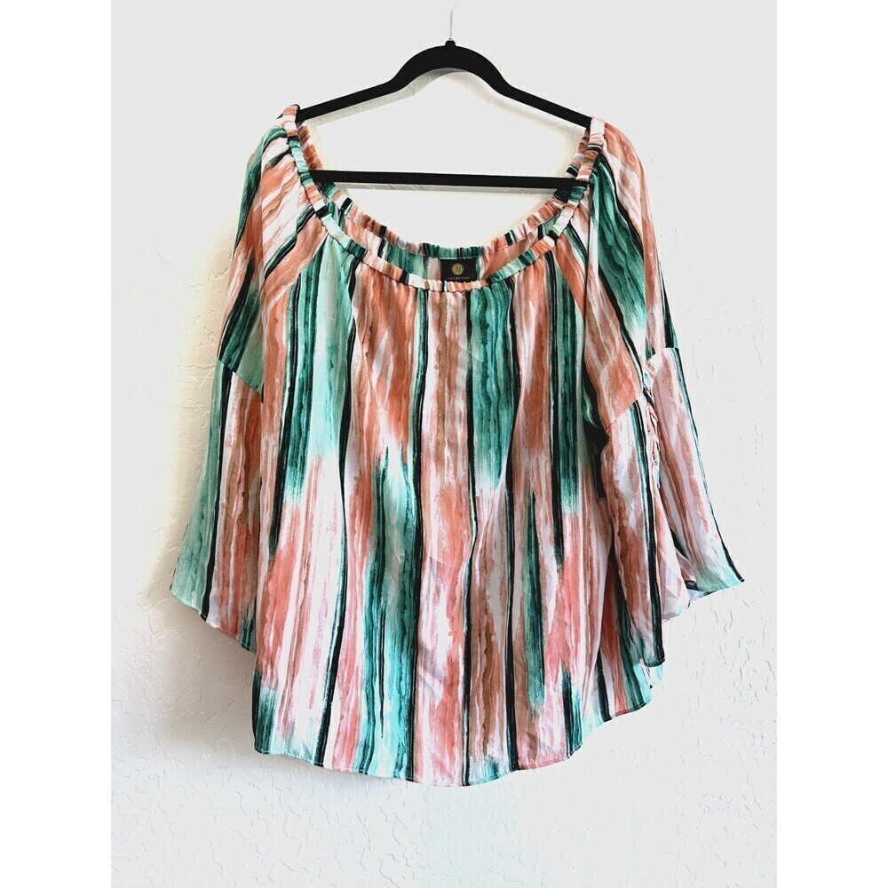 JM Collection Abstract Off Shoulder Woman's Top Size XL boho peasant gypsy